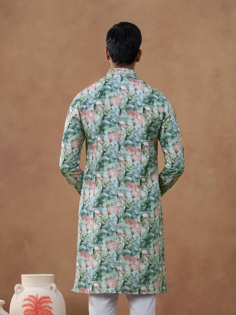 Multicolor cotton silk printed kurta for men's