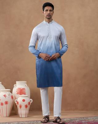 Blue cotton silk plain kurta for men's 1