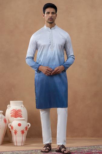 Blue cotton silk plain kurta for men's