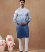 Blue cotton silk plain kurta for men's