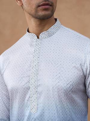 Blue cotton silk plain kurta for men's 2