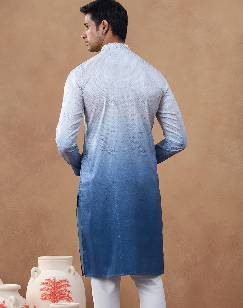 Blue cotton silk plain kurta for men's