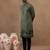 Green cotton silk embroidered kurta for men's