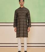 Black cotton silk plain kurta for men's