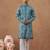 Blue cotton silk printed kurta for men's
