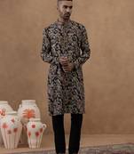 Black cotton silk plain kurta for men's