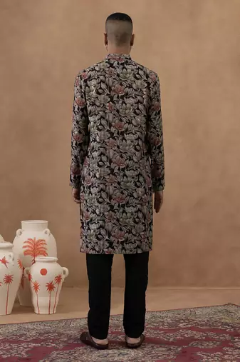 Black cotton silk plain kurta for men's