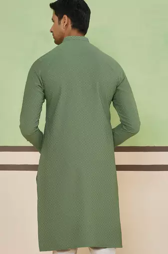 Green cotton silk plain kurta for men's