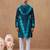 Blue cotton silk embroidered kurta for men's