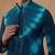 Blue cotton silk embroidered kurta for men's