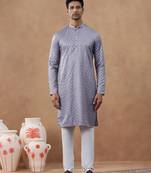 Purple cotton silk plain kurta for men's