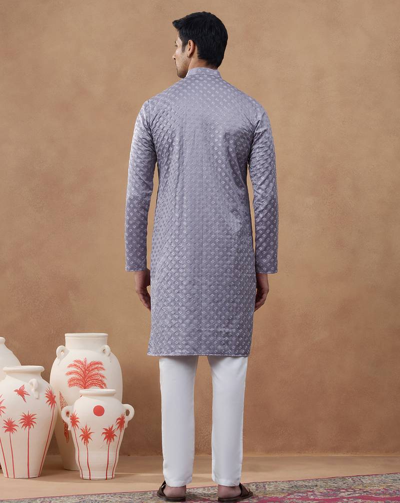 Purple cotton silk plain kurta for men's