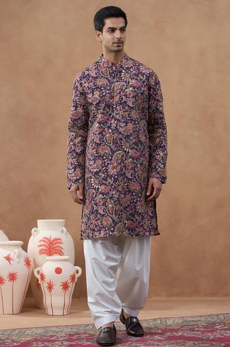 Multicolor cotton silk printed kurta for men's