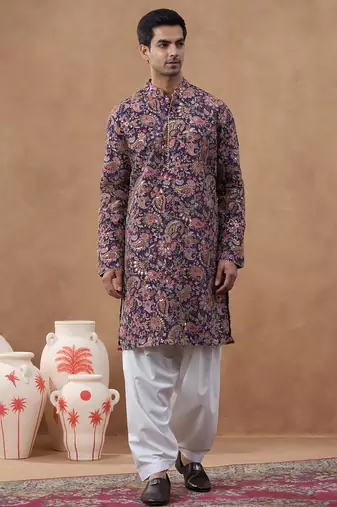 Multicolor cotton silk printed kurta for men's