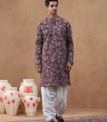 Multicolor cotton silk printed kurta for men's