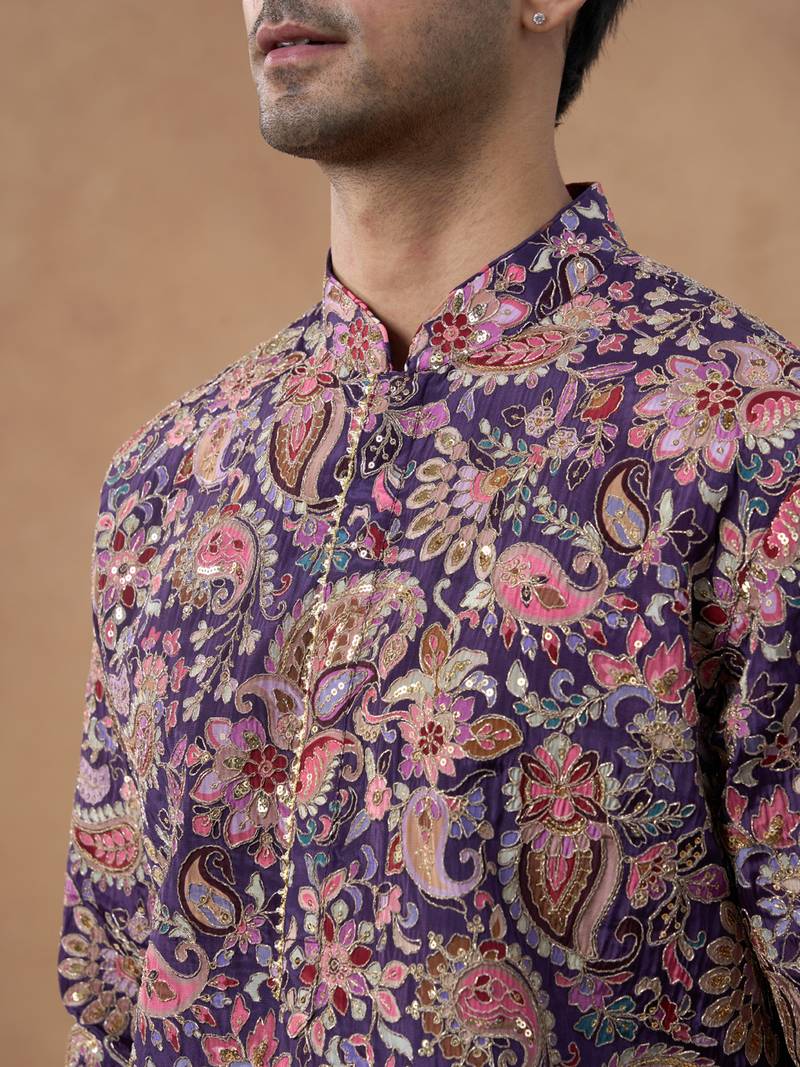 Multicolor cotton silk printed kurta for men's