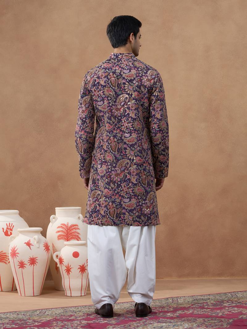 Multicolor cotton silk printed kurta for men's