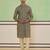 Beige cotton silk printed kurta for men's