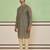 Beige cotton silk printed kurta for men's