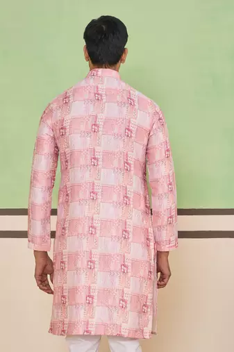 Pink cotton silk plain kurta for men's