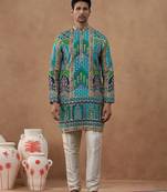 Multicolor cotton silk printed kurta for men's