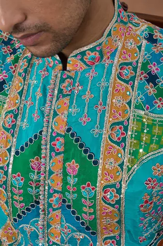 Multicolor cotton silk printed kurta for men's