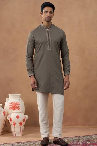 Brown cotton silk plain kurta for men's