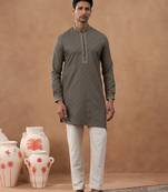Brown cotton silk plain kurta for men's