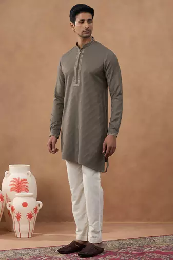 Brown cotton silk plain kurta for men's