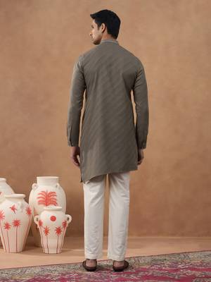 Brown cotton silk plain kurta for men's 4