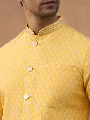 Orange cotton silk plain kurta for men's 2