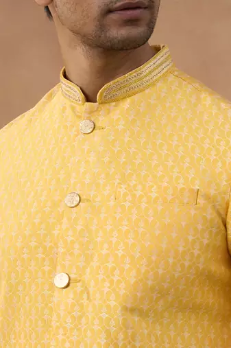 Orange cotton silk plain kurta for men's