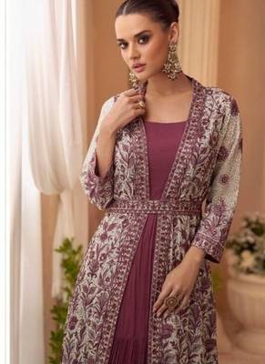 Heavy silks purple long top with silk shrug - full stitched free size 2