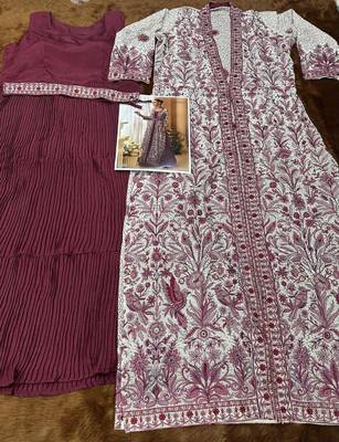 Heavy silks purple long top with silk shrug - full stitched free size 3