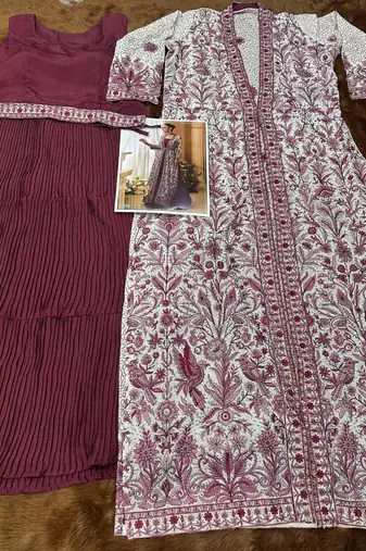Heavy silks purple long top with silk shrug - full stitched free size