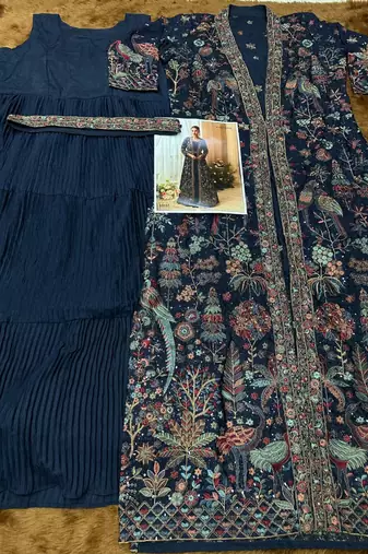 Heavy silks teal long top with silk shrug - full stitched free size