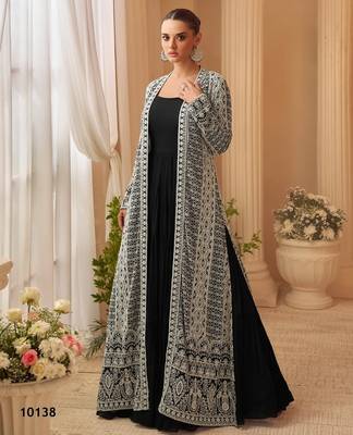 Heavy silks black long top with silk shrug - full stitched free size  1