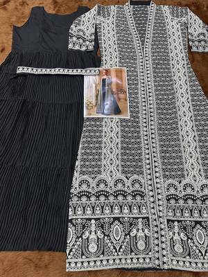 Heavy silks black long top with silk shrug - full stitched free size  3