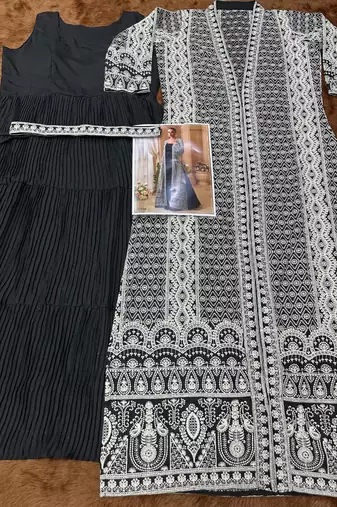 Heavy silks black long top with silk shrug - full stitched free size 
