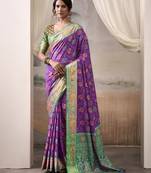 purple patola silk blend patola saree with unstitched blouse piece