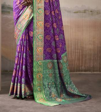 purple patola silk blend patola saree with unstitched blouse piece 3