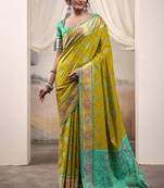 neon patola silk blend patola saree with unstitched blouse piece