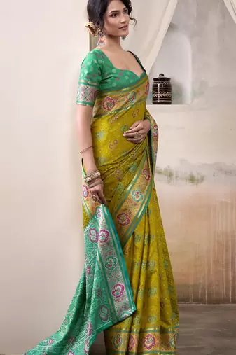 neon patola silk blend patola saree with unstitched blouse piece