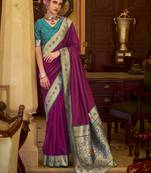 wine soft silk blend woven saree with unstitched blouse piece