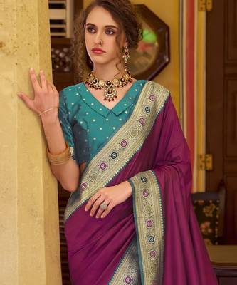 wine soft silk blend woven saree with unstitched blouse piece 3