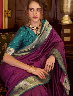 wine soft silk blend woven saree with unstitched blouse piece 4