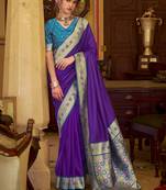 purple soft silk blend woven saree with unstitched blouse piece