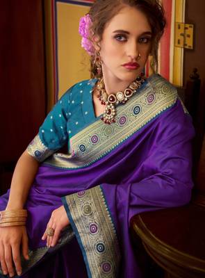 purple soft silk blend woven saree with unstitched blouse piece 2