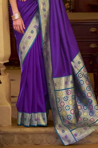 purple soft silk blend woven saree with unstitched blouse piece