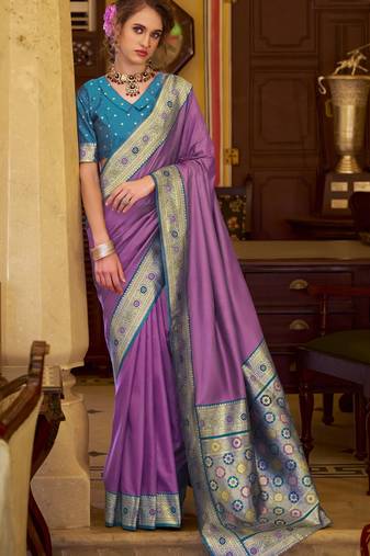 lavender soft silk blend woven saree with unstitched blouse piece